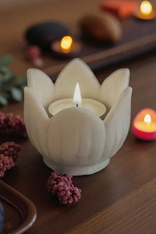 White Lotus Marble Tealight Holder