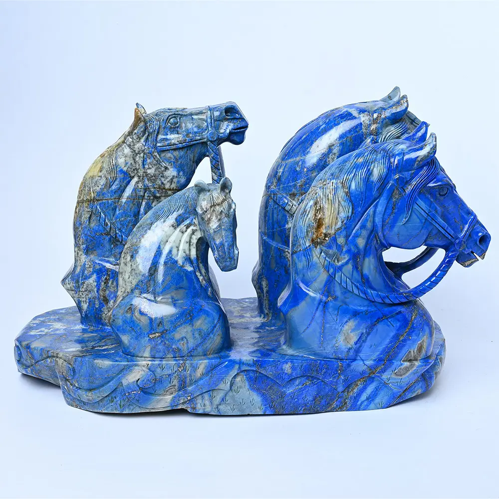 Exquisite carving of 4 horse bust together in Lapis lazuli