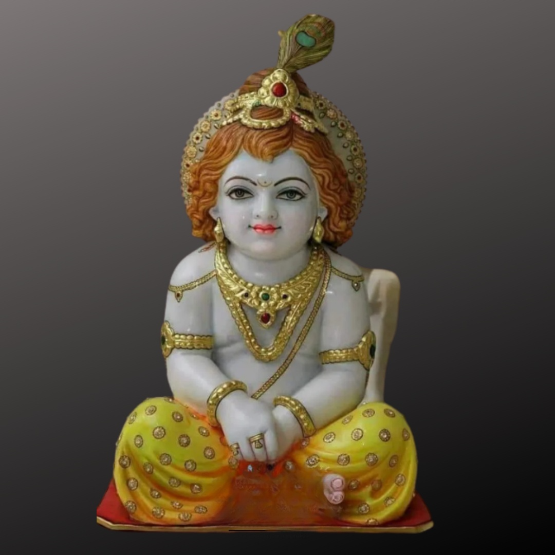 Bal Krishna Marble Statue in Sitting Position 18″