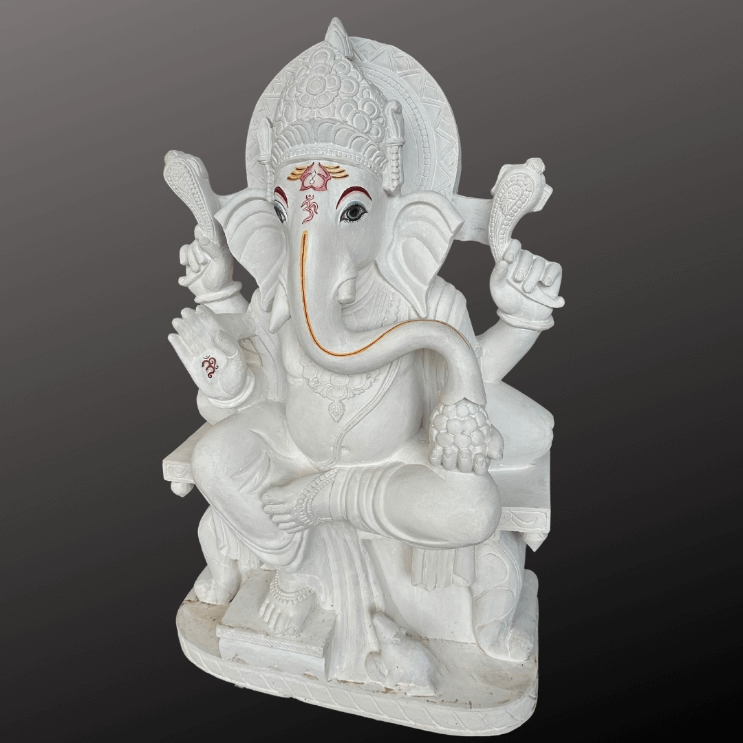 White Stone Ganesha Statue 4ft - Image 3