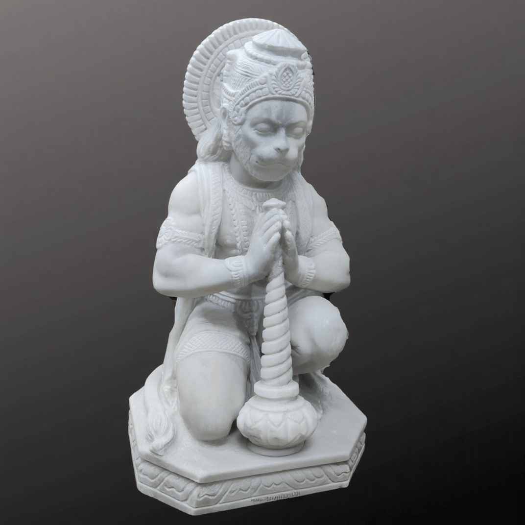 Hanuman Statue in White Marble Sitting Position 2ft - Image 2