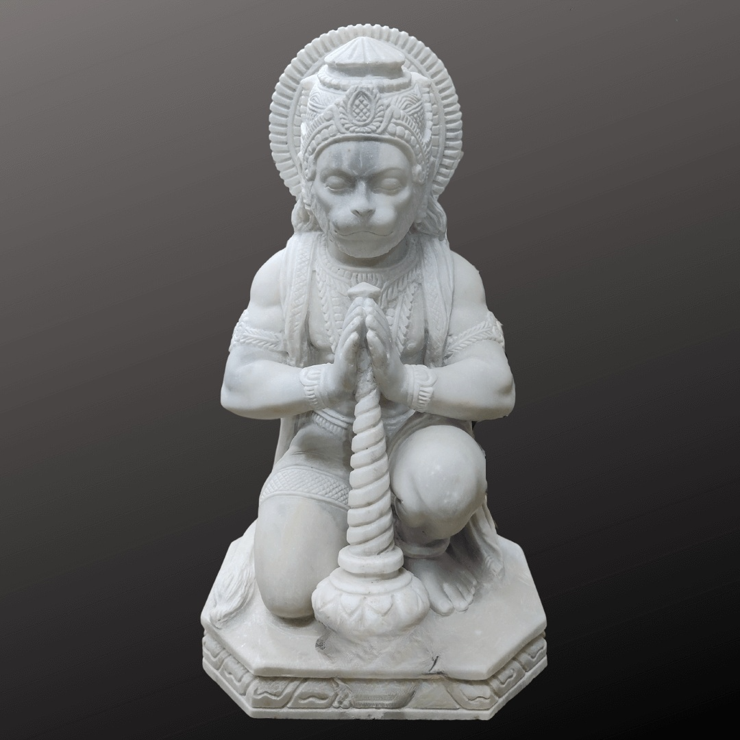Hanuman Statue in White Marble Sitting Position 2ft