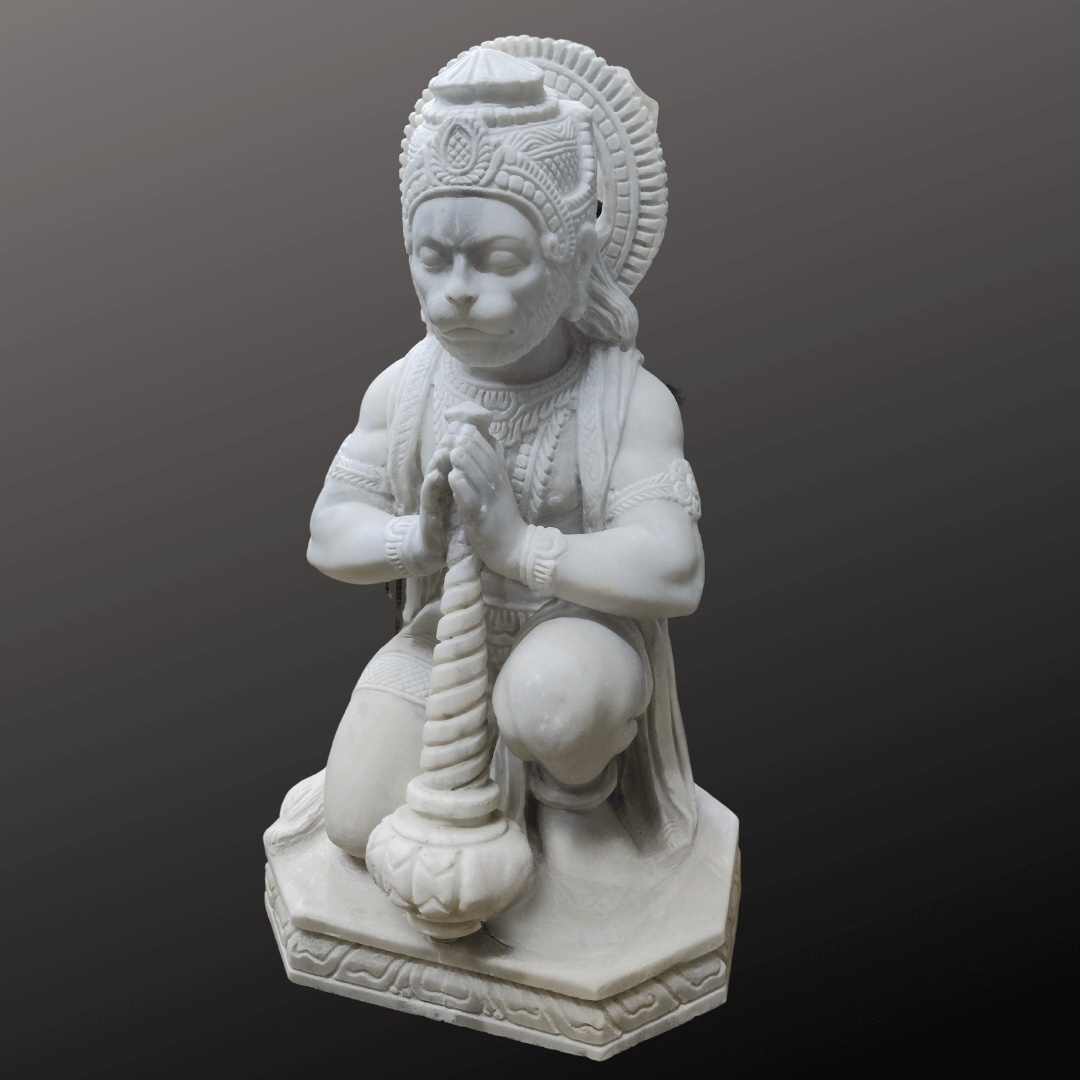 Hanuman Statue in White Marble Sitting Position 2ft - Image 3