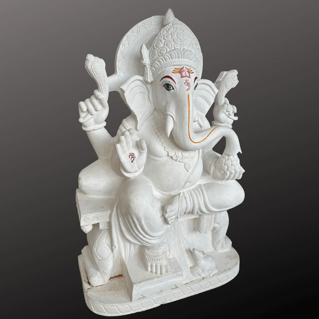 White Stone Ganesha Statue 4ft - Image 2