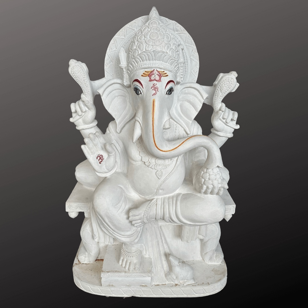 White Stone Ganesha Statue 4ft