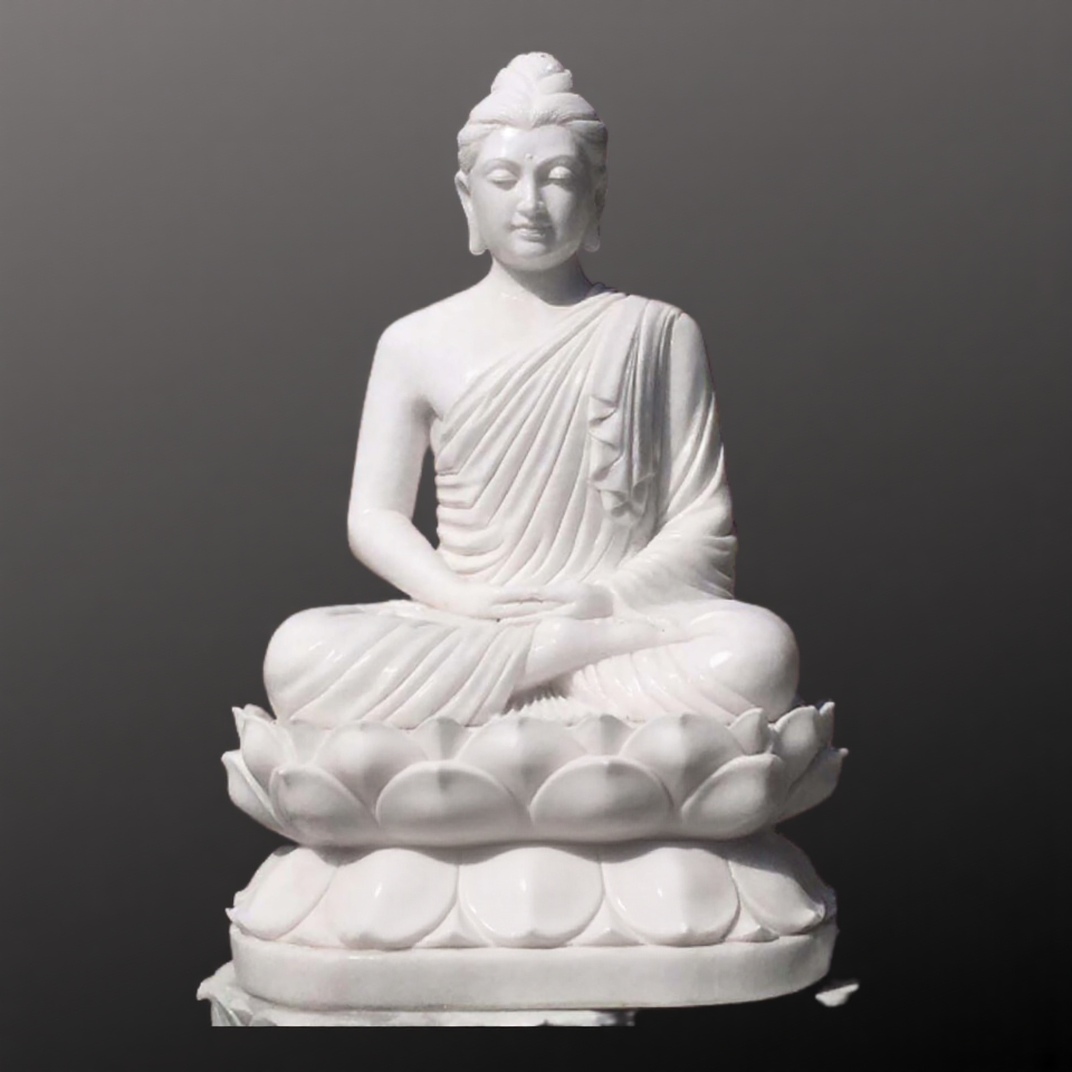 Marble Buddha Statue Sitting on Lotus 4ft