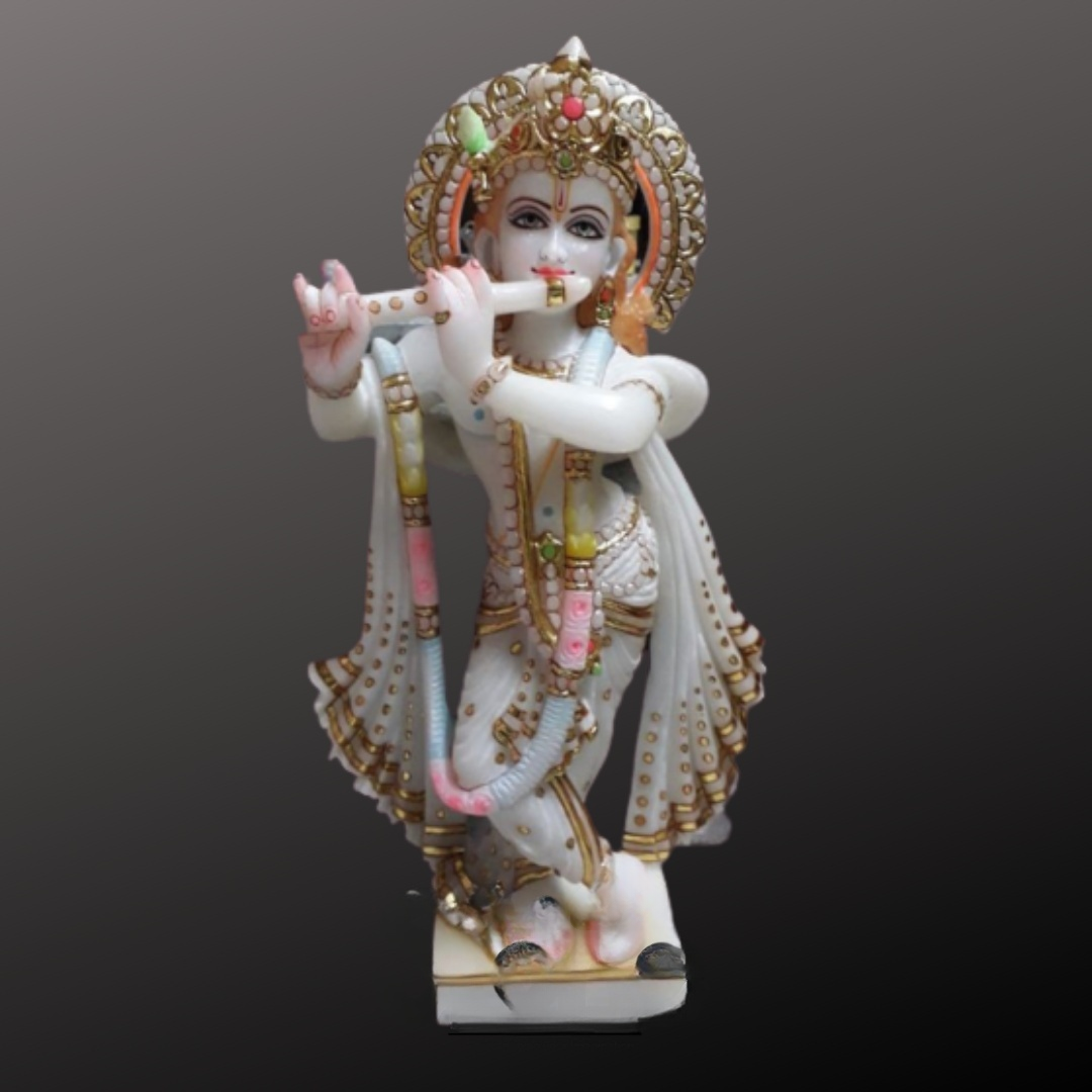 Krishna Marble Sculpture Holding a Flute 18″