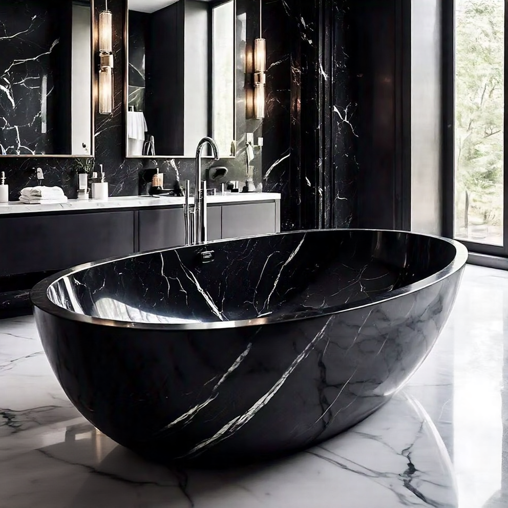 Italian Nero Marquino Marble Bathtub, Luxury Marble Bath Tub
