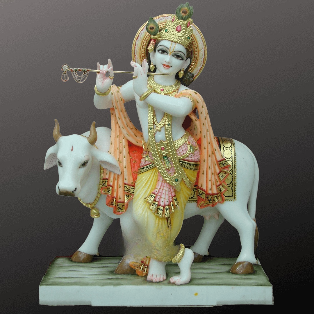 Krishna Marble Moorti Holding a Flute 24″