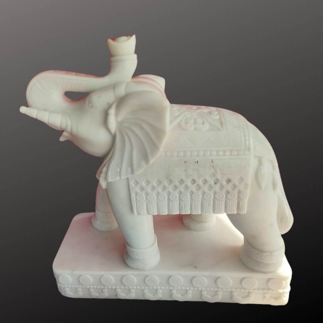 White Marble Elephant Sculpture 40″ - Image 6