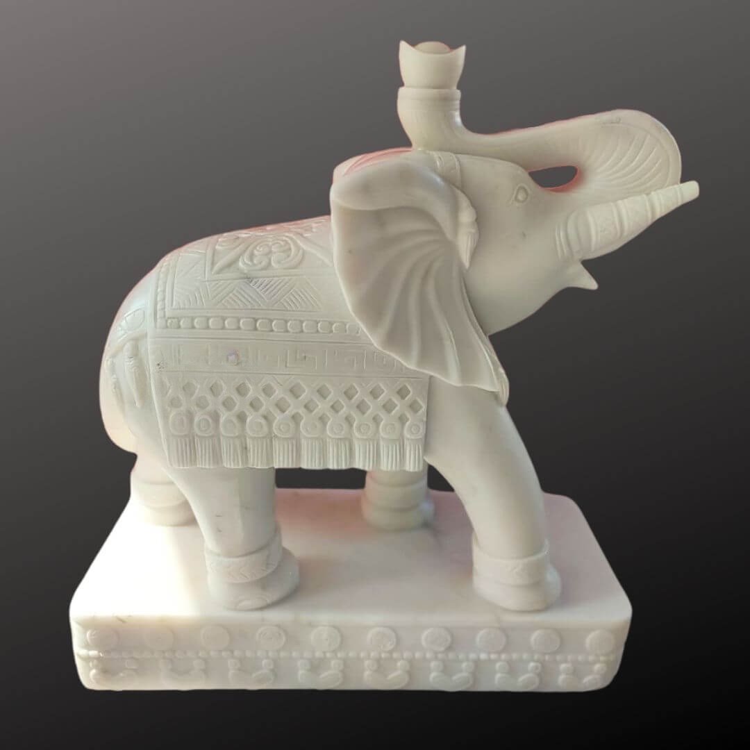 White Marble Elephant Sculpture 40″