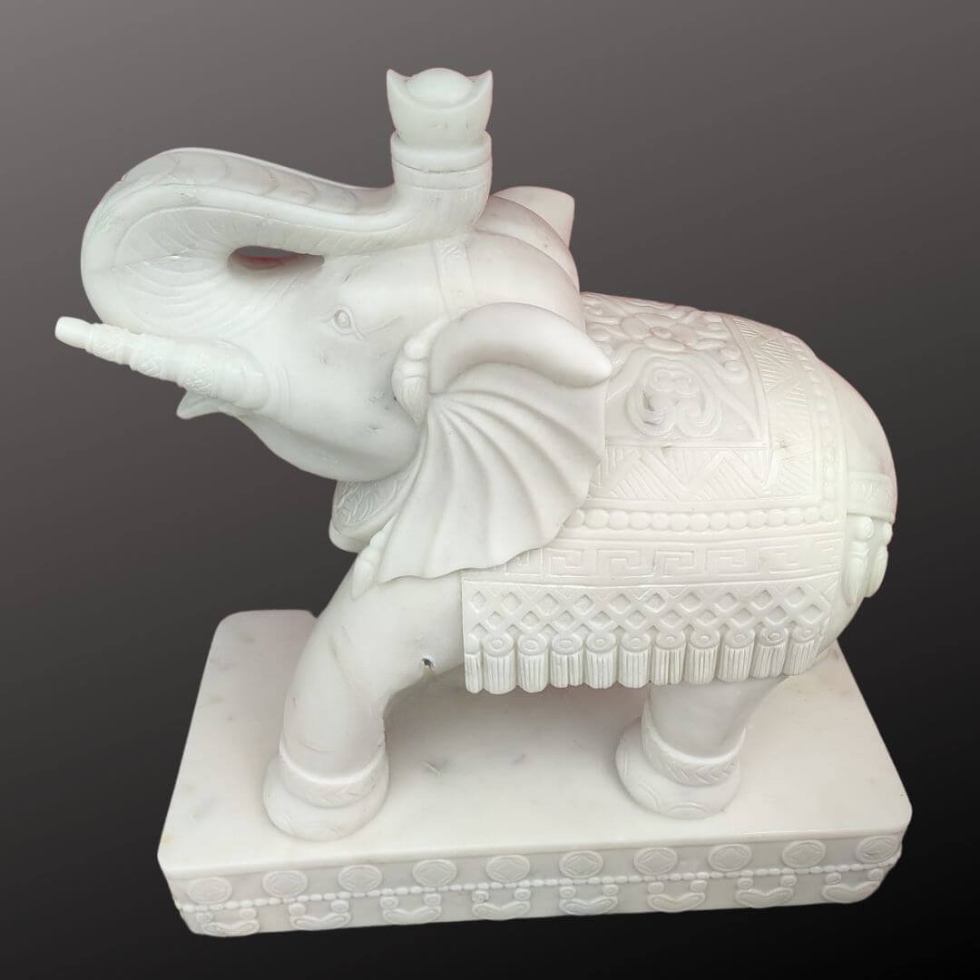 White Marble Elephant Sculpture 40″ - Image 2