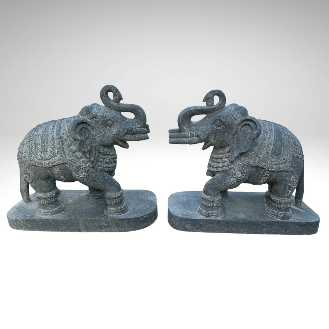 Black Stone Elephant Statue 21″