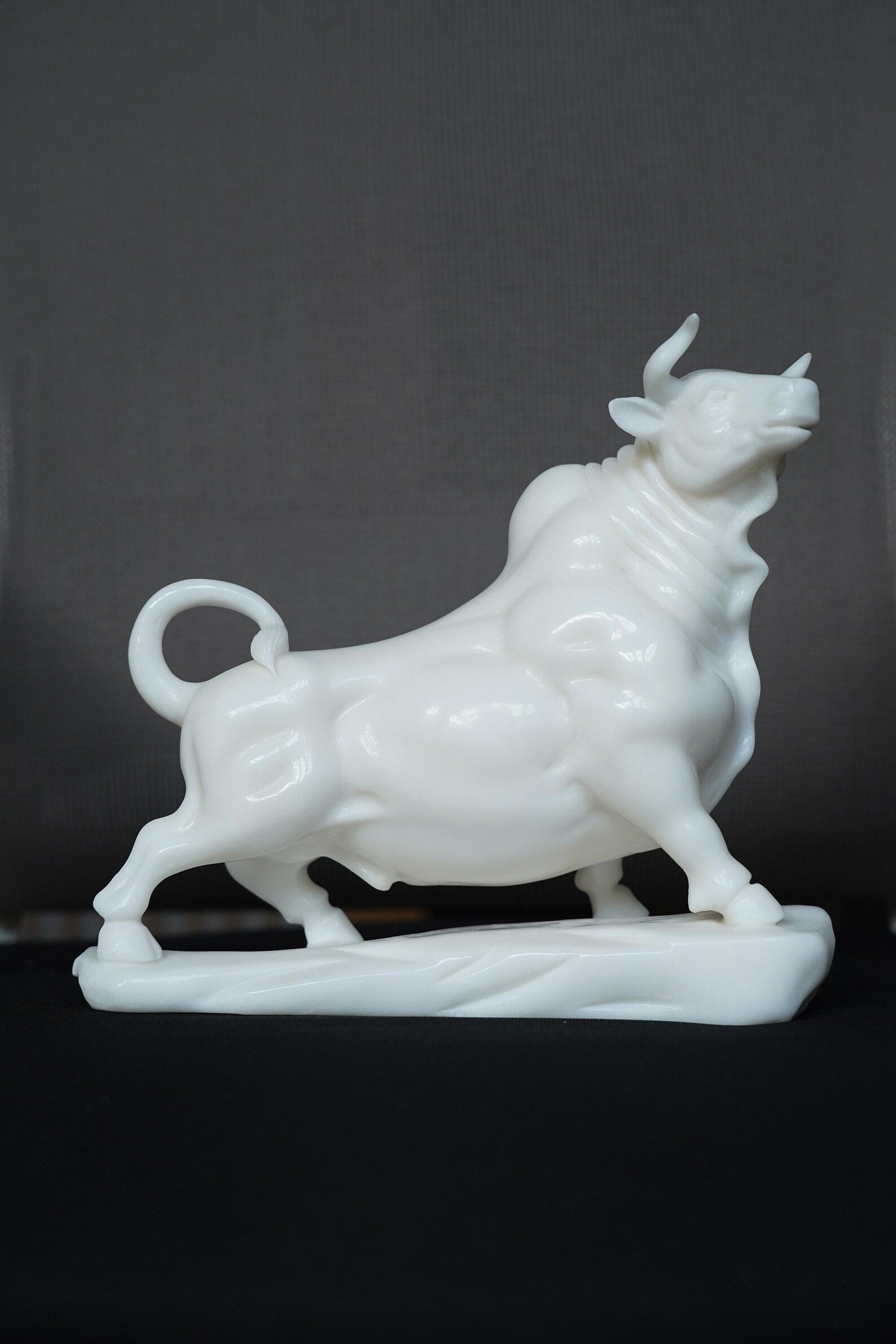 White Marble Bull Sculpture
